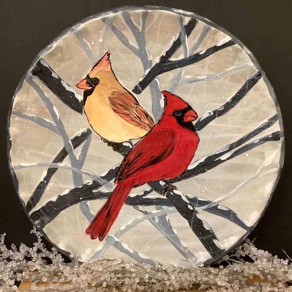 Large Plate Winter Scene w Cardinal Pair