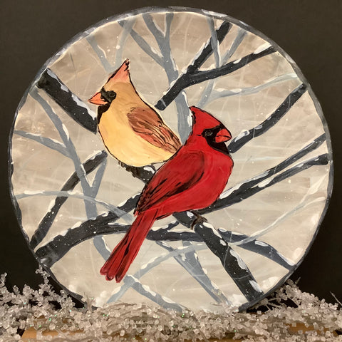 Fluted Plate Winter Scene w Cardinal Pair