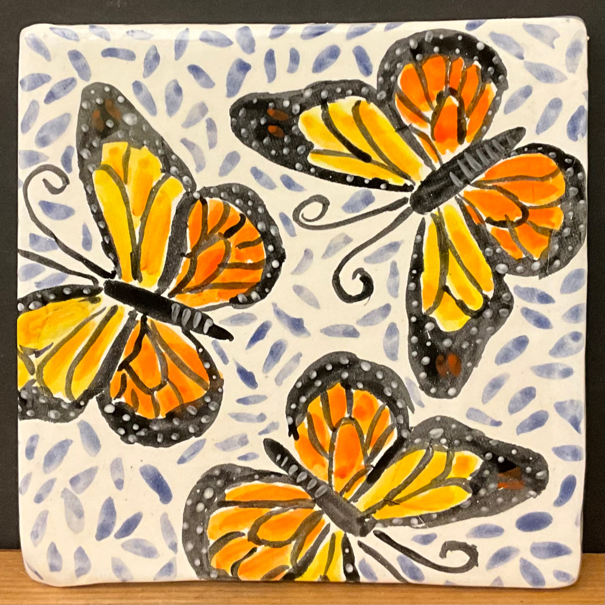 Trivet with Monarch Butterflies & Blue Flecks