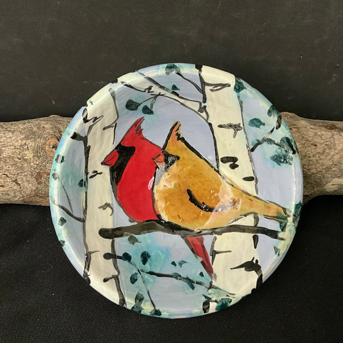 Petite Bowl with Cardinal Pair