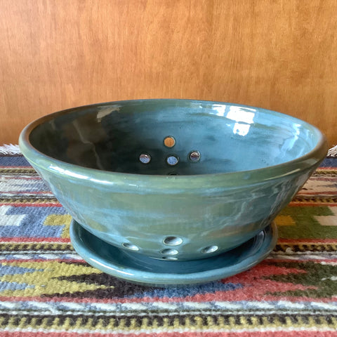 Footed Berry Bowl in Blue Gray w Green Undertones