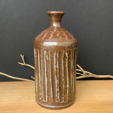 Salt Glazed Vase in Brown with Lines & Squiggles