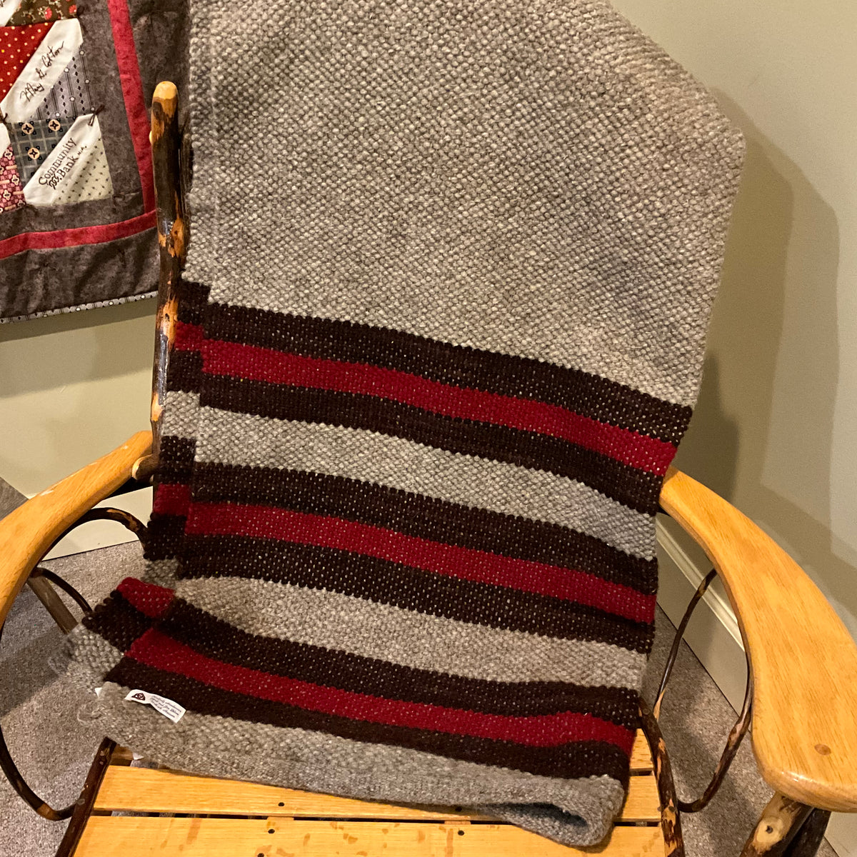 Love Seat Blanket LS128, Hand Dyed & Woven Wool Grey, Brown, Black