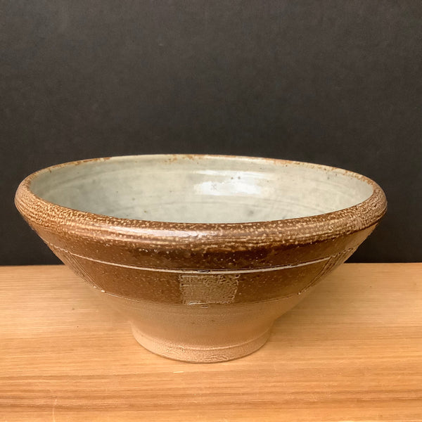 Salt Glazed Sm Bowl - Dk Brown w/ stripes & Squares