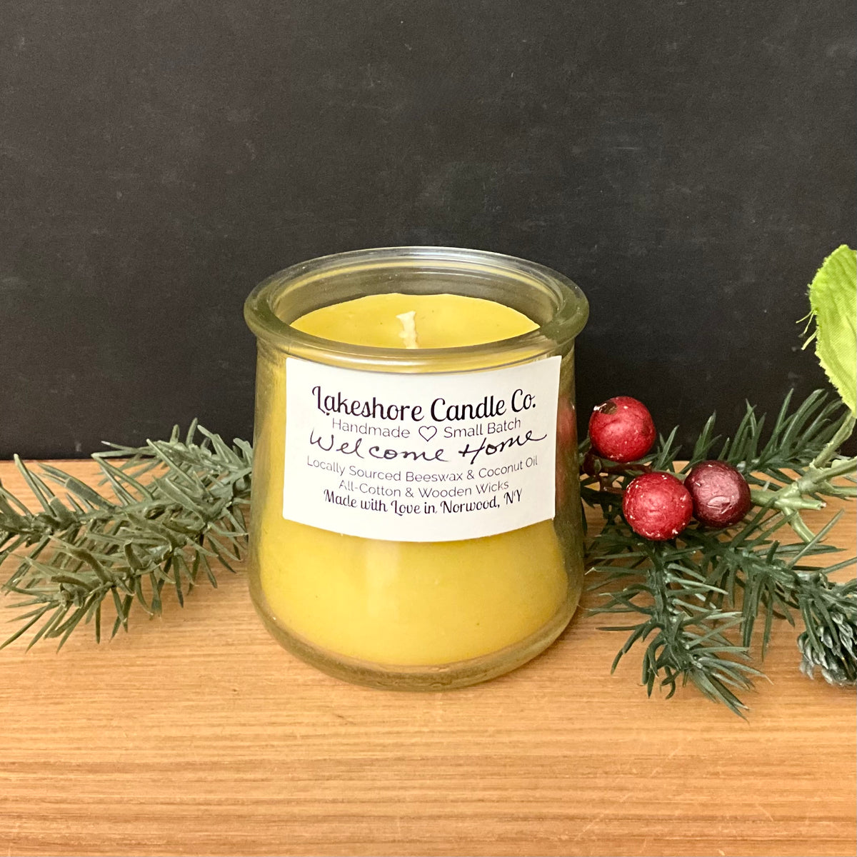 Beeswax Glass Jar Candle, Welcome Home