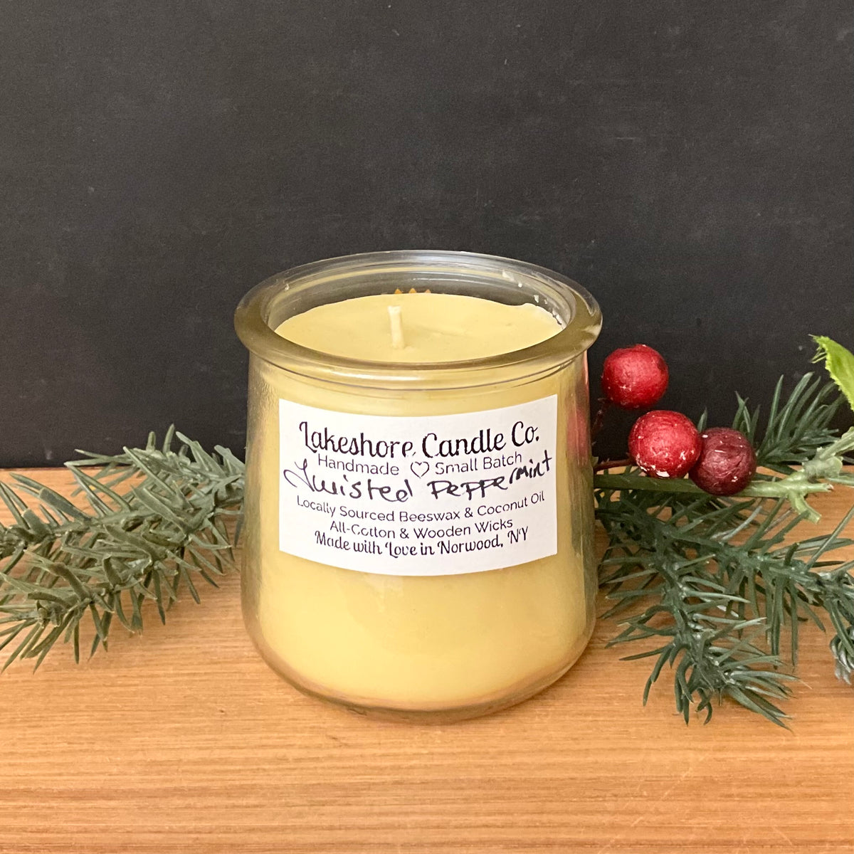 Beeswax Glass Jar Candle, Twisted Peppermint