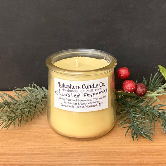 Beeswax Glass Jar Candle, Twisted Peppermint