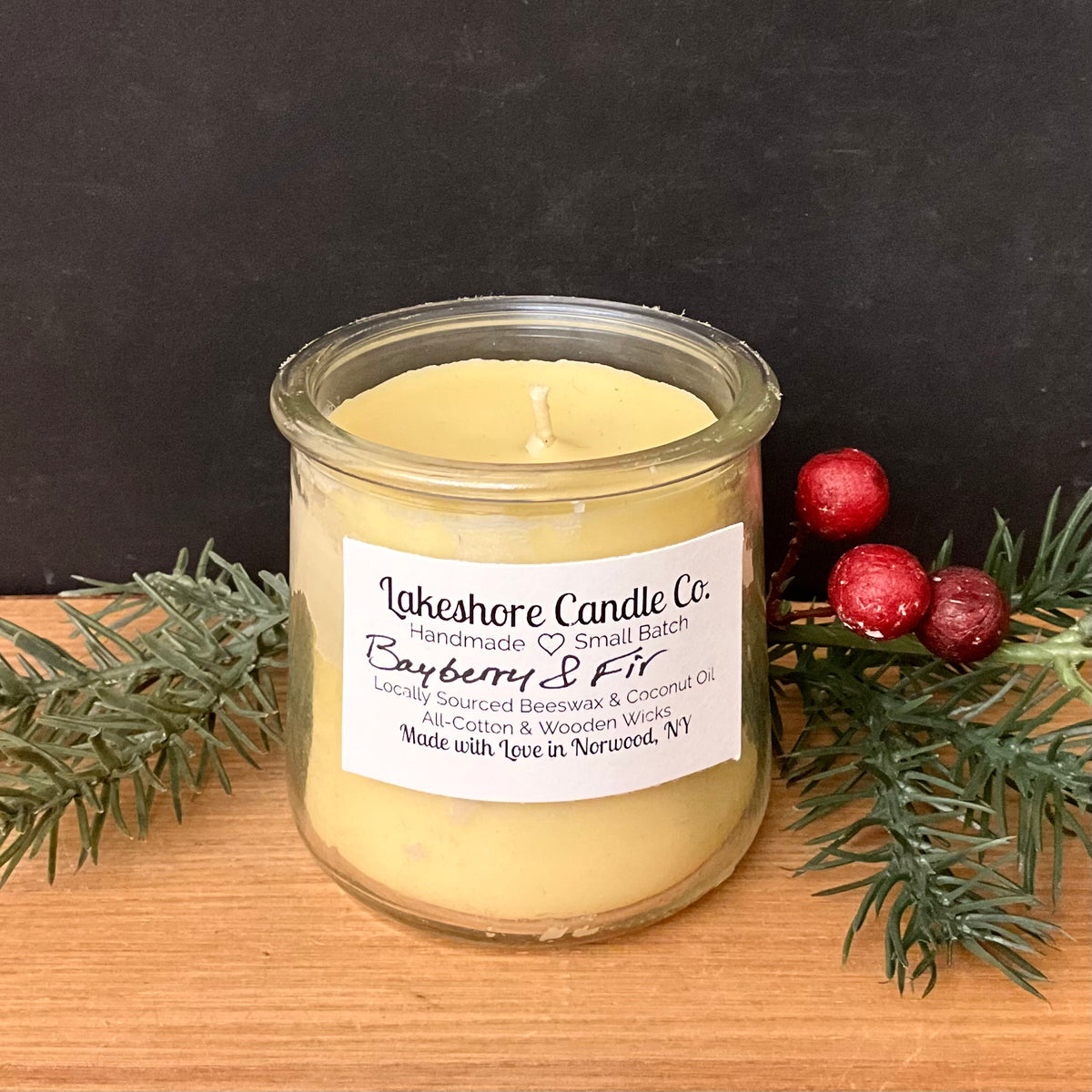 Beeswax Glass Jar Candle, Bayberry & Fir