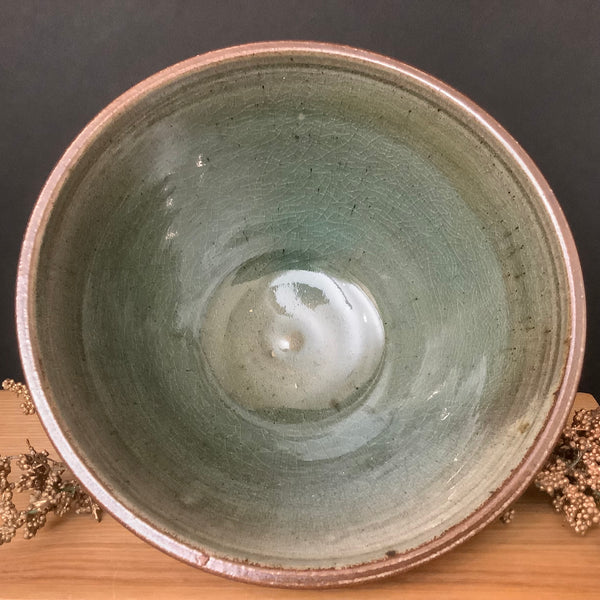 Medium Salt Glazed Bowl - Brown & Olive w/ 3 tentacle creature