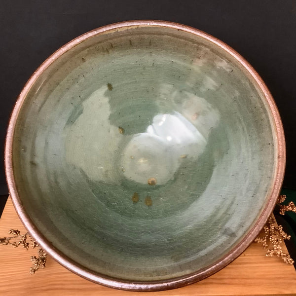 Large Salt Glazed Bowl - Brown w/ Olive int