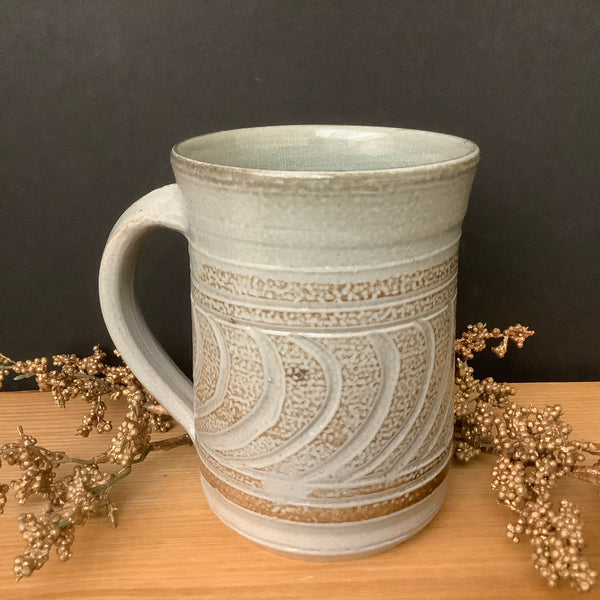 Salt Glazed Mug Beige & Brown with Swoops