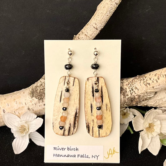 River Birch Earrings with Moonstone and Spinel Beads #263