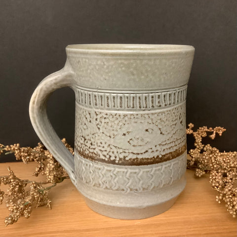 Salt Glazed Mug Beige with Brown band