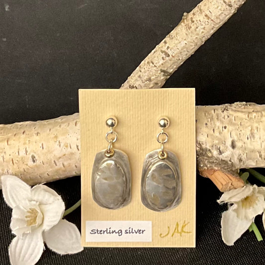 Sterling Earrings with Bronze Leaf Inlay and Gold Filled Beads #317