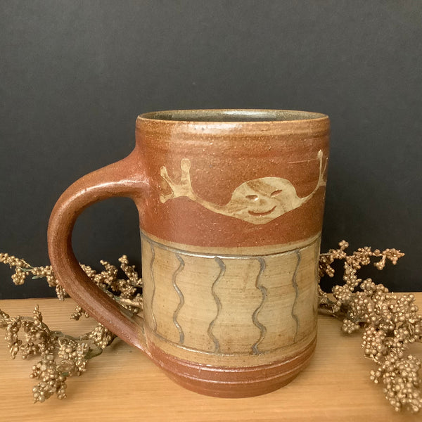 Salt Glazed Mug Brown Squiggles & Smile Face