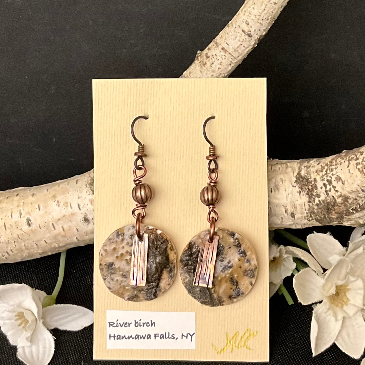River Birch Earrings with Copper Accents and Beads #319