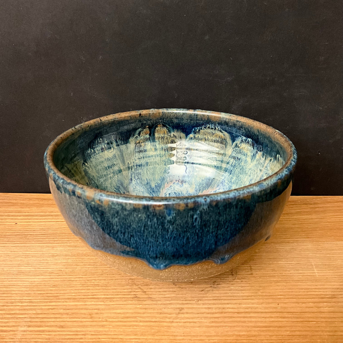 Small Bowl in Blue and Green Glazes with Radiating Design