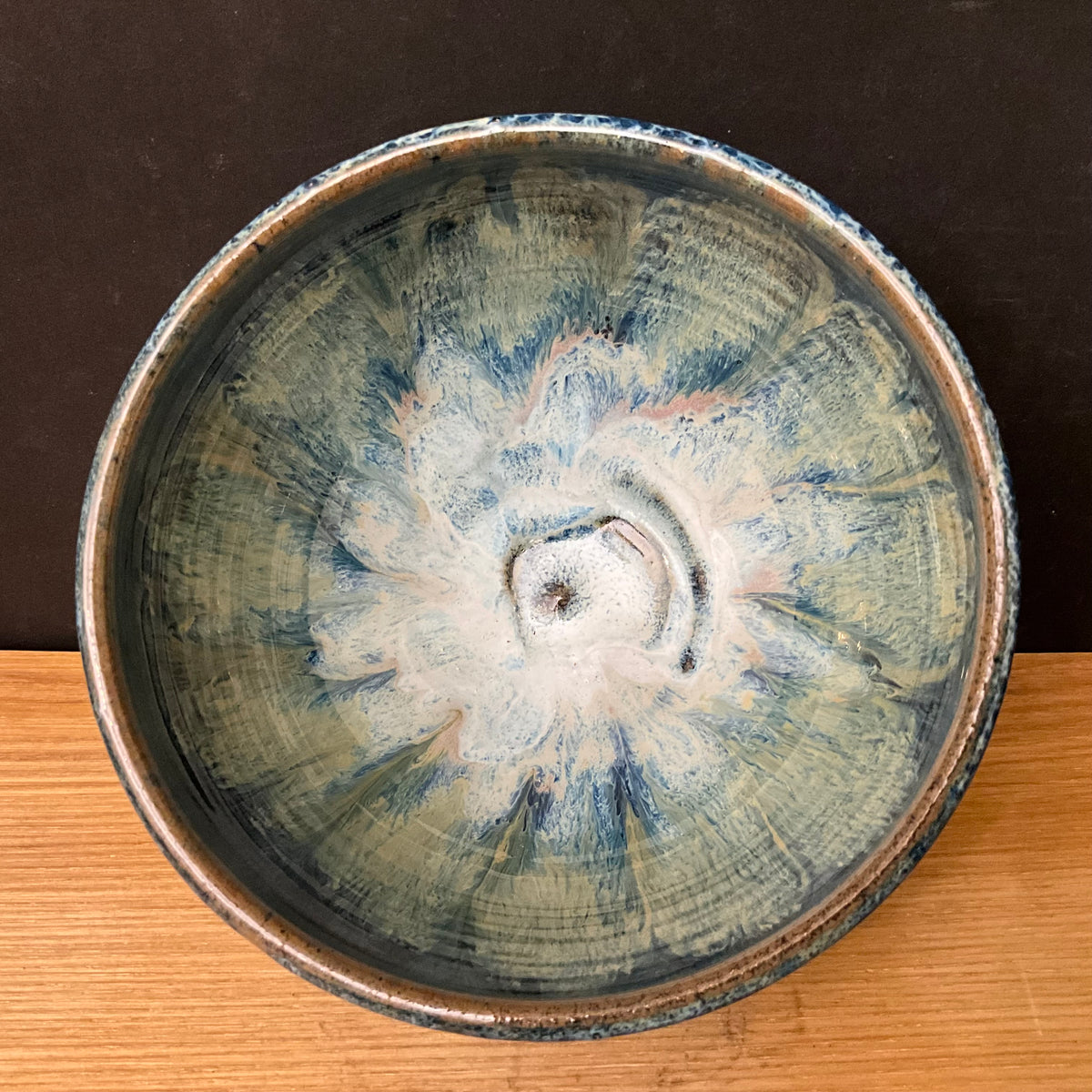 Small Bowl in Blue and Green Glazes with Radiating Design