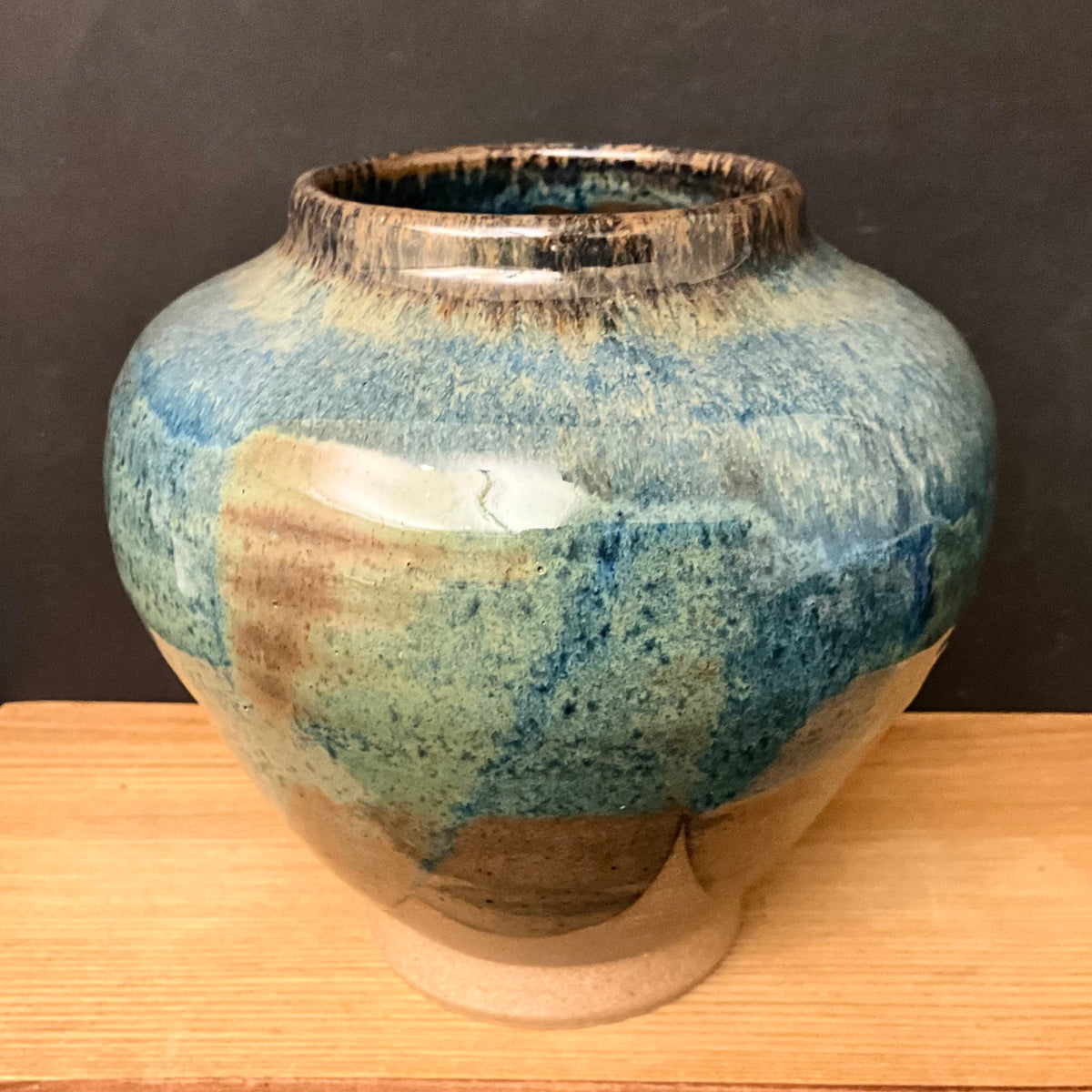 Vase in Blue, Rust and Green Glazes