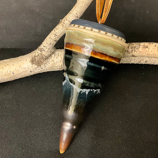 Ceramic Finial Ornament in Midnight Blue, Sage & Brown