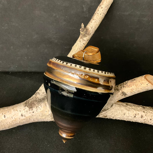 Ceramic “Top” Shaped Ornament in Midnight Blue, White & Browns