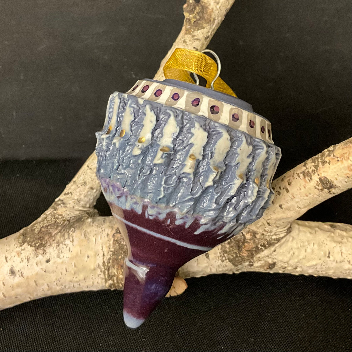 Ceramic Carved Ornament in Blues & Purple