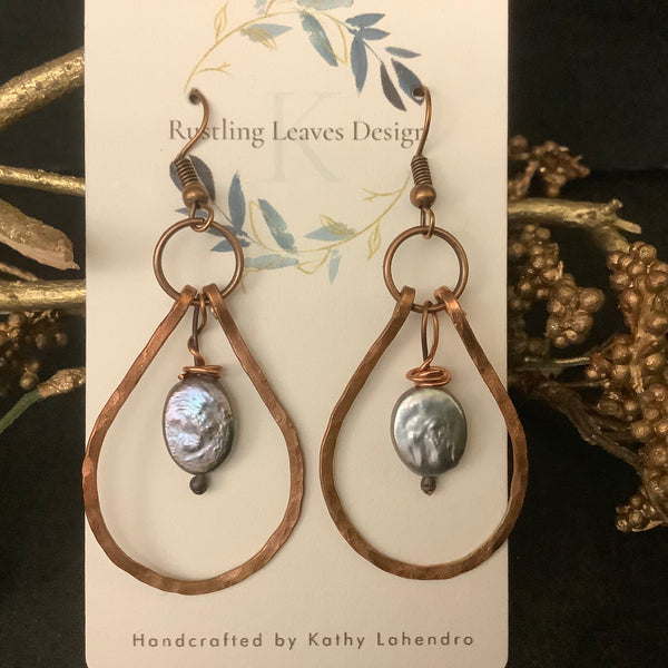 Copper Teardrops with Grey Pearl