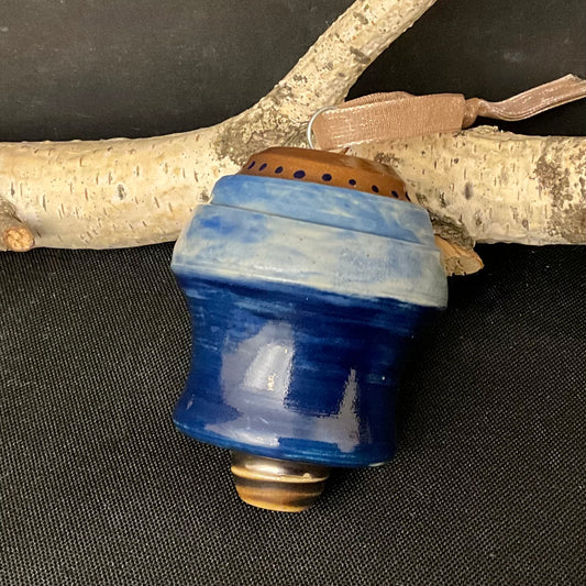 Ceramic “Top” Shaped Ornament in  Blues  & Brown