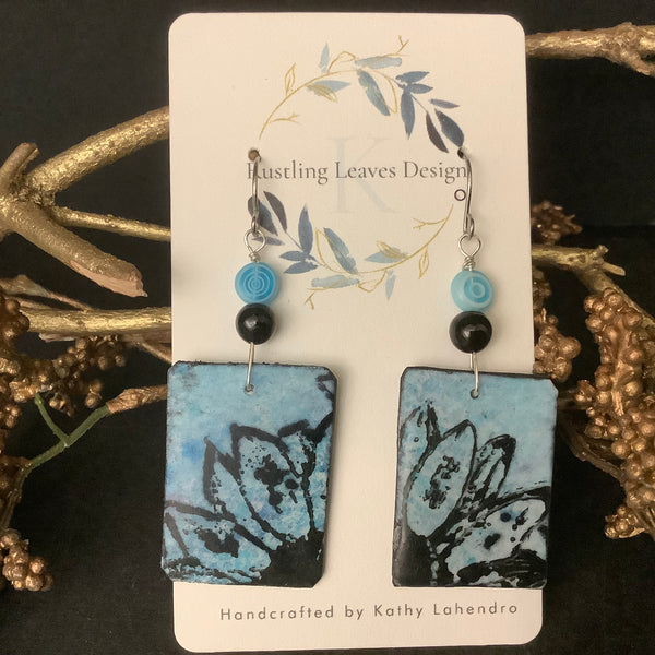 Blue Sunflower Rectangle Earrings