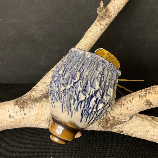 Ceramic “Top” Shaped Incised Ornament in Blue on White