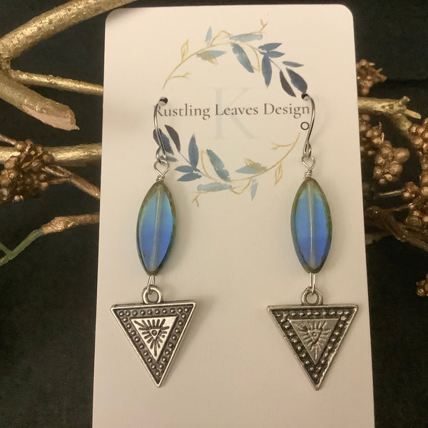 Triangle Earrings with Blue Spindle