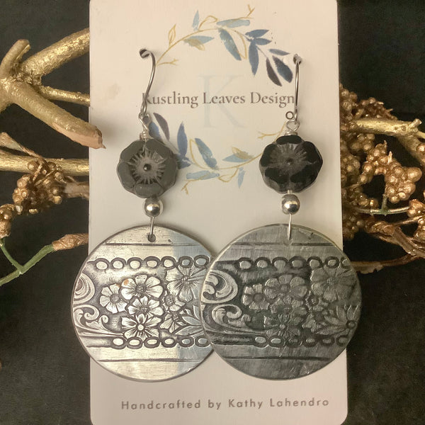 Silver Floral Disc Earrings