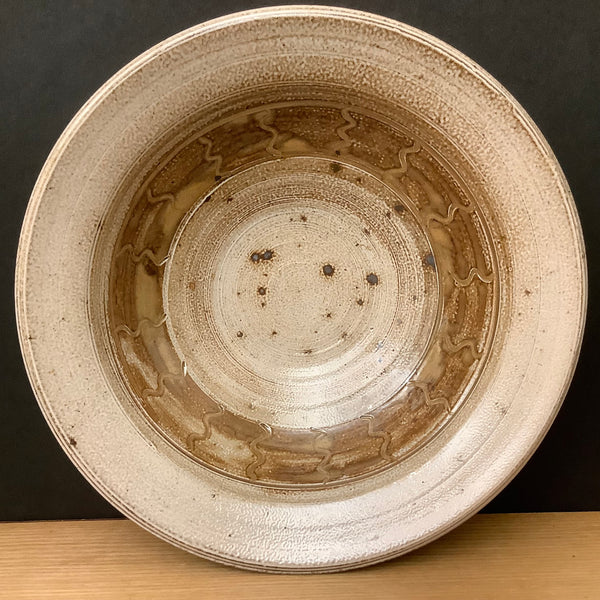 Salt Glazed Md Bowl - brown band w/ squiggles interior