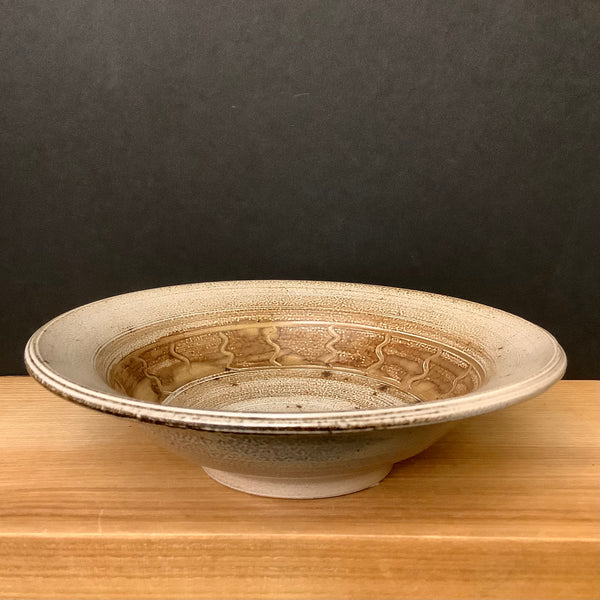 Salt Glazed Md Bowl - brown band w/ squiggles interior