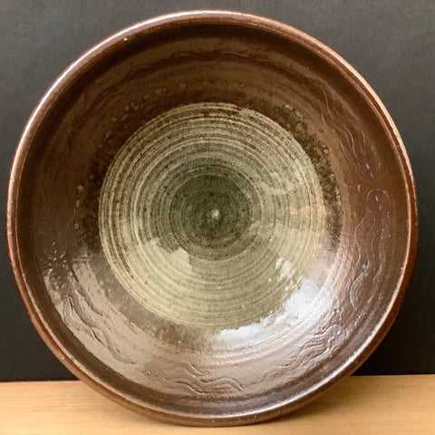 Salt Glazed Md Bowl - Dk Brown w/ stripes & squiggles