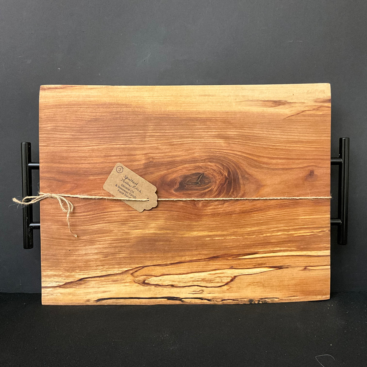 Spalted Yellow Birch Cutting Board with Metal Handles (J)