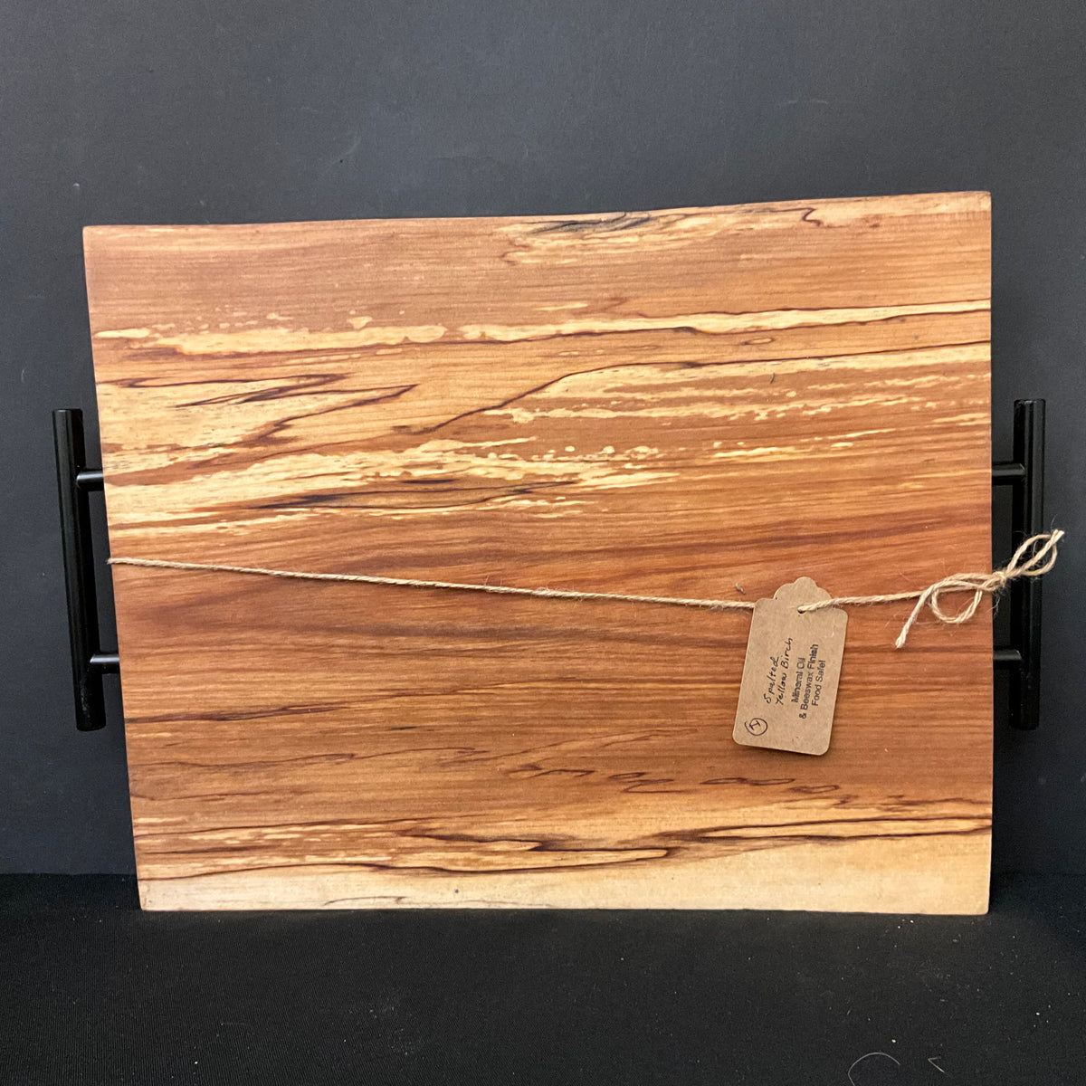 Spalted Yellow Birch Cutting Board with Metal Handles (I)