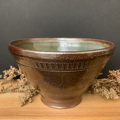 Salt Glazed Ramen Bowl - Brown w/ Olive interior