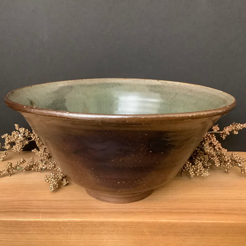 Medium Salt Glazed Bowl - Brown & Olive Flaired