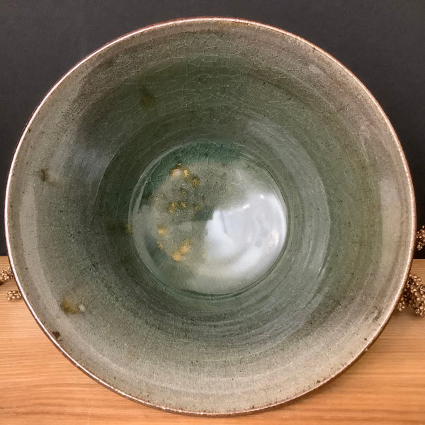 Medium Salt Glazed Bowl - Brown & Olive Flaired