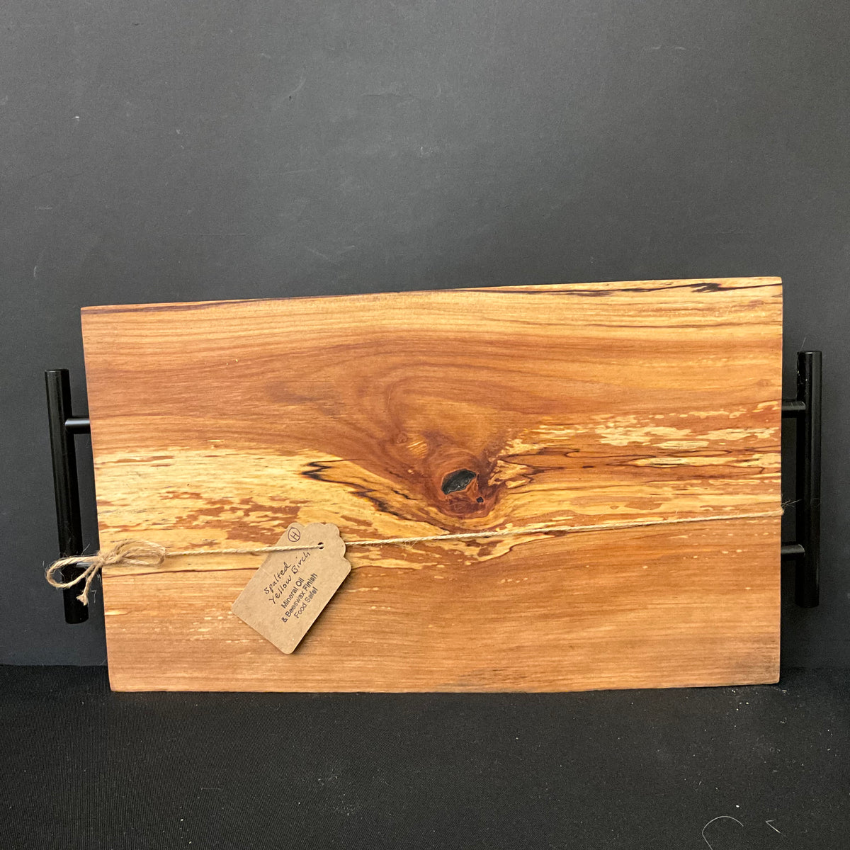 Spalted Yellow Birch Cutting Board with Metal Handles (H)