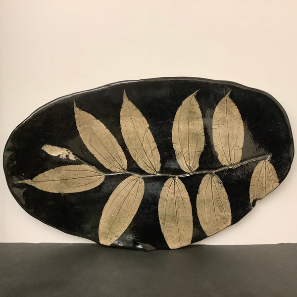 Stoneware Tray with Impressed Botanicals