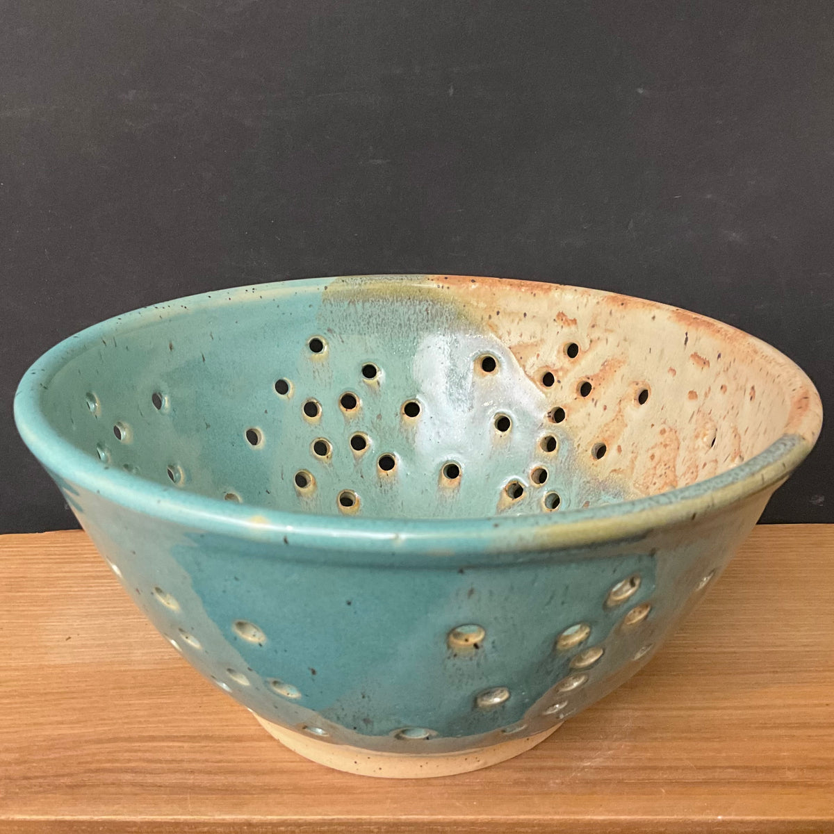 Colander in Sand and Pale Turquoise Glaze