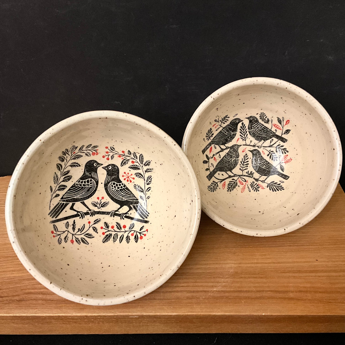 Small Blackbirds Bowl with Red Berries