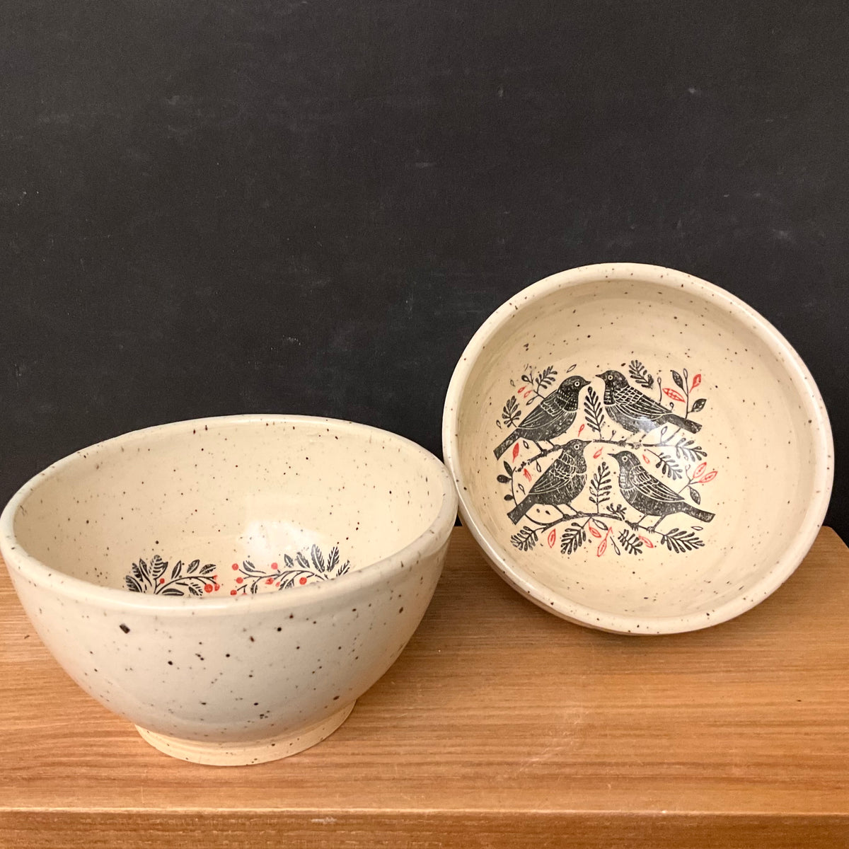 Small Blackbirds Bowl with Red Berries