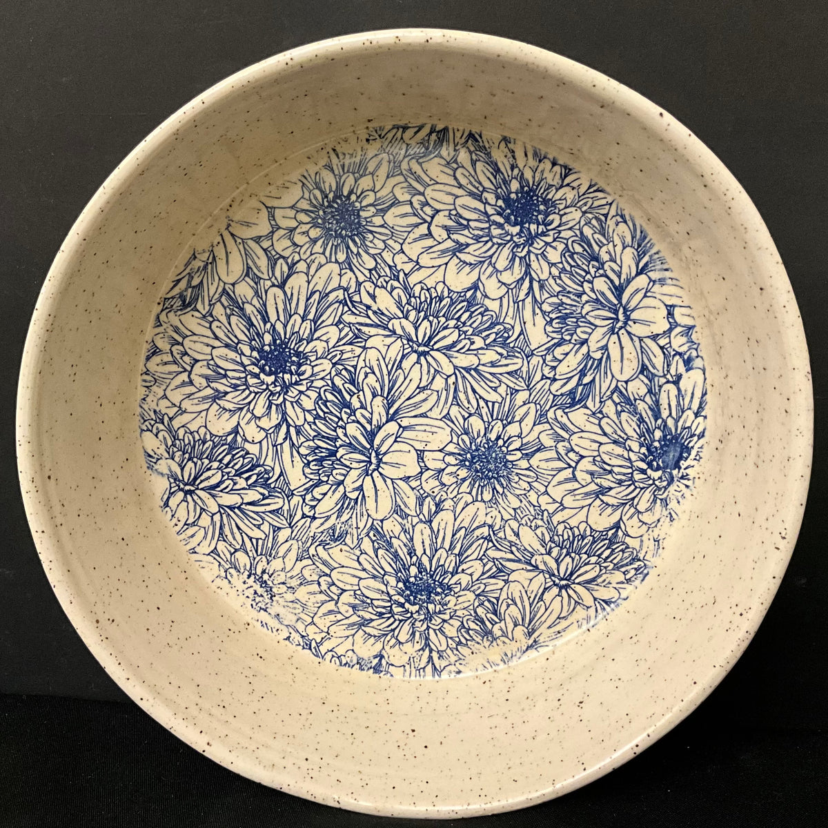 Large Straight Edge Bowl with Blue Chrysanthemums