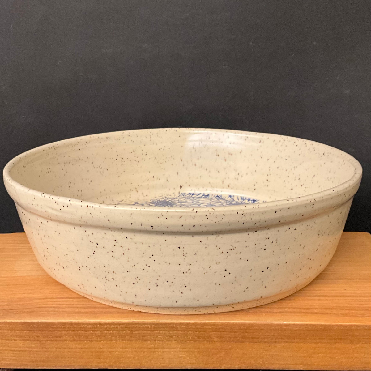 Large Straight Edge Bowl with Blue Chrysanthemums