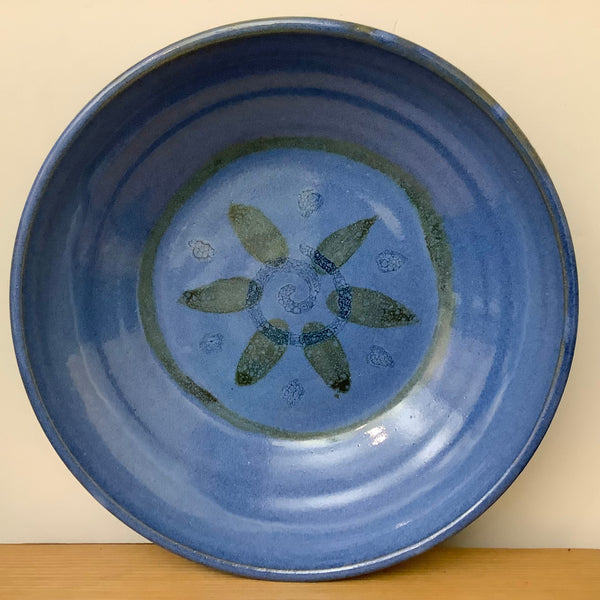 Deep Pie or Serving Dish Blue w/ Flower