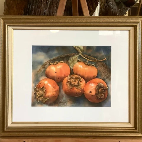 “Persimmons and Basket", Framed Print from an Original Watercolor