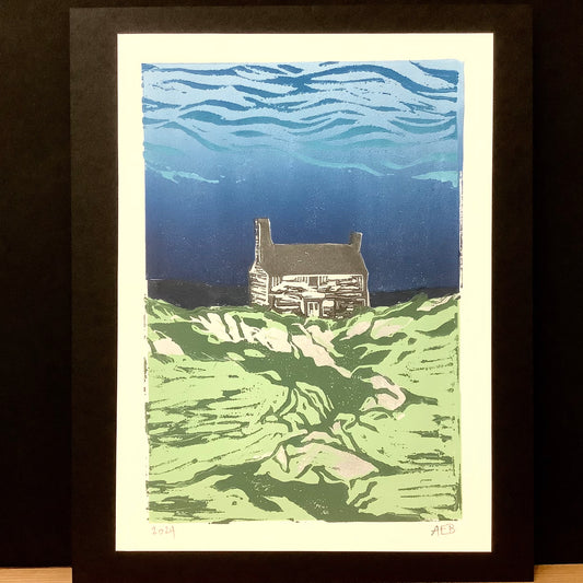 Cabin Linocut Print